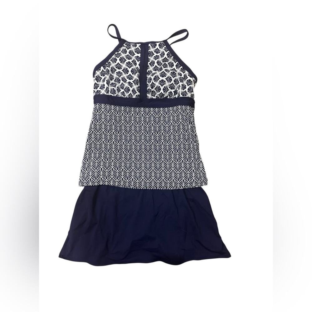 Lands’ End Tankini Top & Swim Skirt Set — Size 6 & 8 | Navy Blue & White